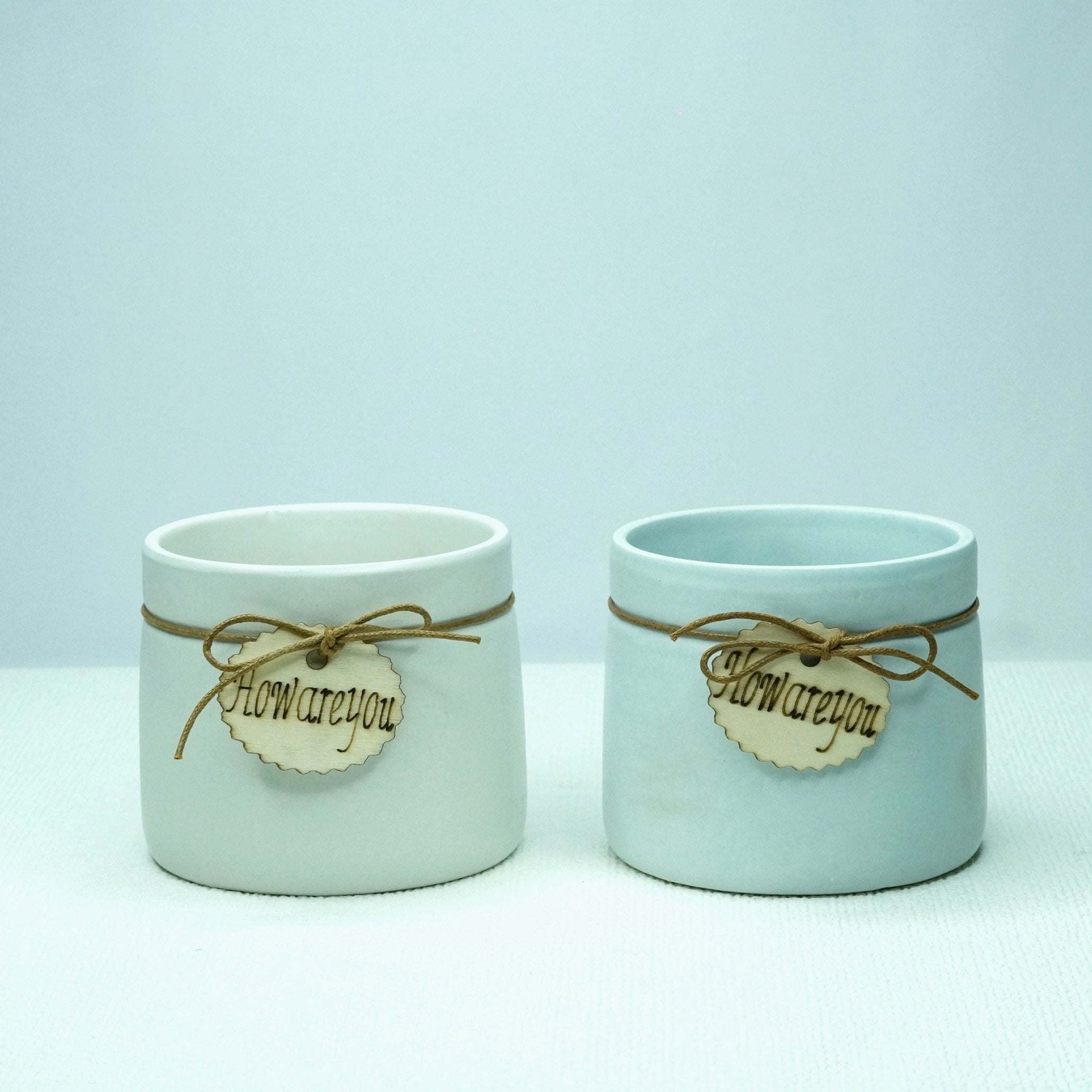 Set of 2 Glacier Blue & Creamy White Ceramic Pots 4 inch